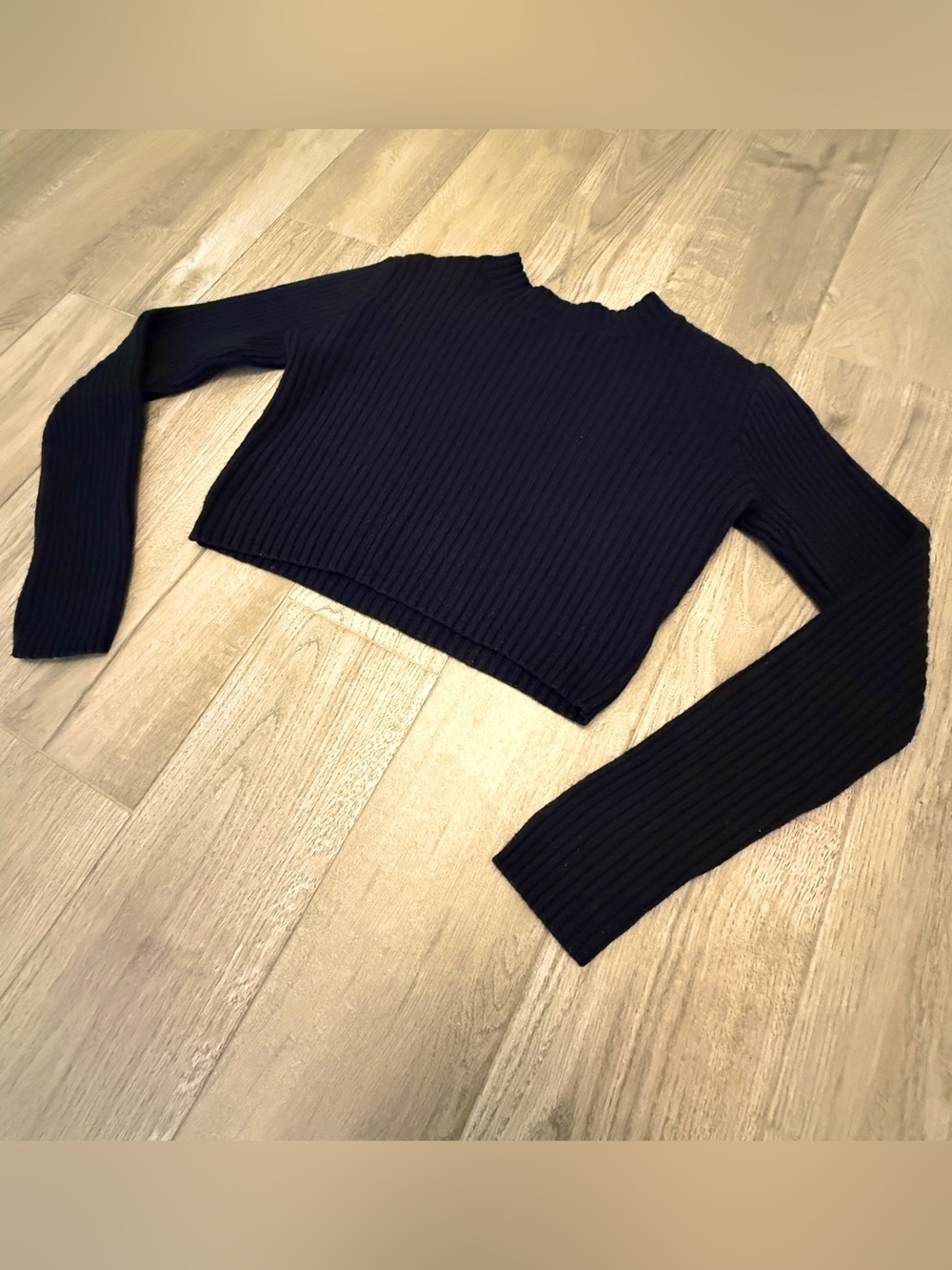 Brandy Melville Dark Navy Ribbed Cropped Crewneck Sweater